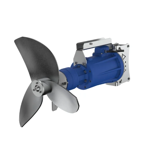 A hot-dip galvanized Organic Manure Mixer Machine agitating a concrete slurry pit at a dairy farm, driven by an 11 kW motor and angle-adjustable frame.